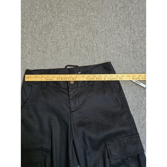 Alice + Olivia black Congo Banded Cargo Black Linen joggers Size 4 - Picture 6 of 13